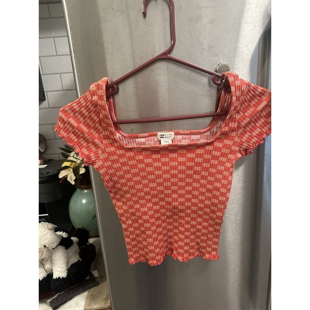 Y2K Billabong Ribbed Square Neckline Cropped Ruffle Trim SzL - Picture 16 of 16